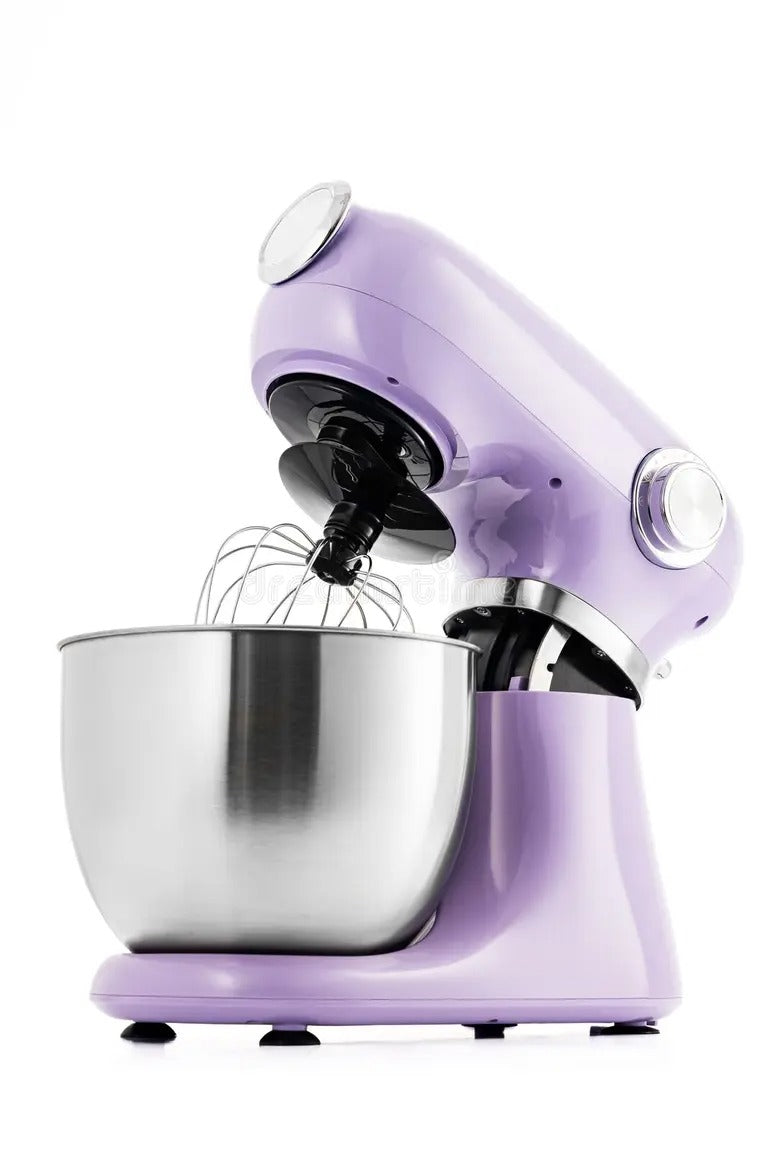 Purple stand kitchen mixer isolated on white background stock photo